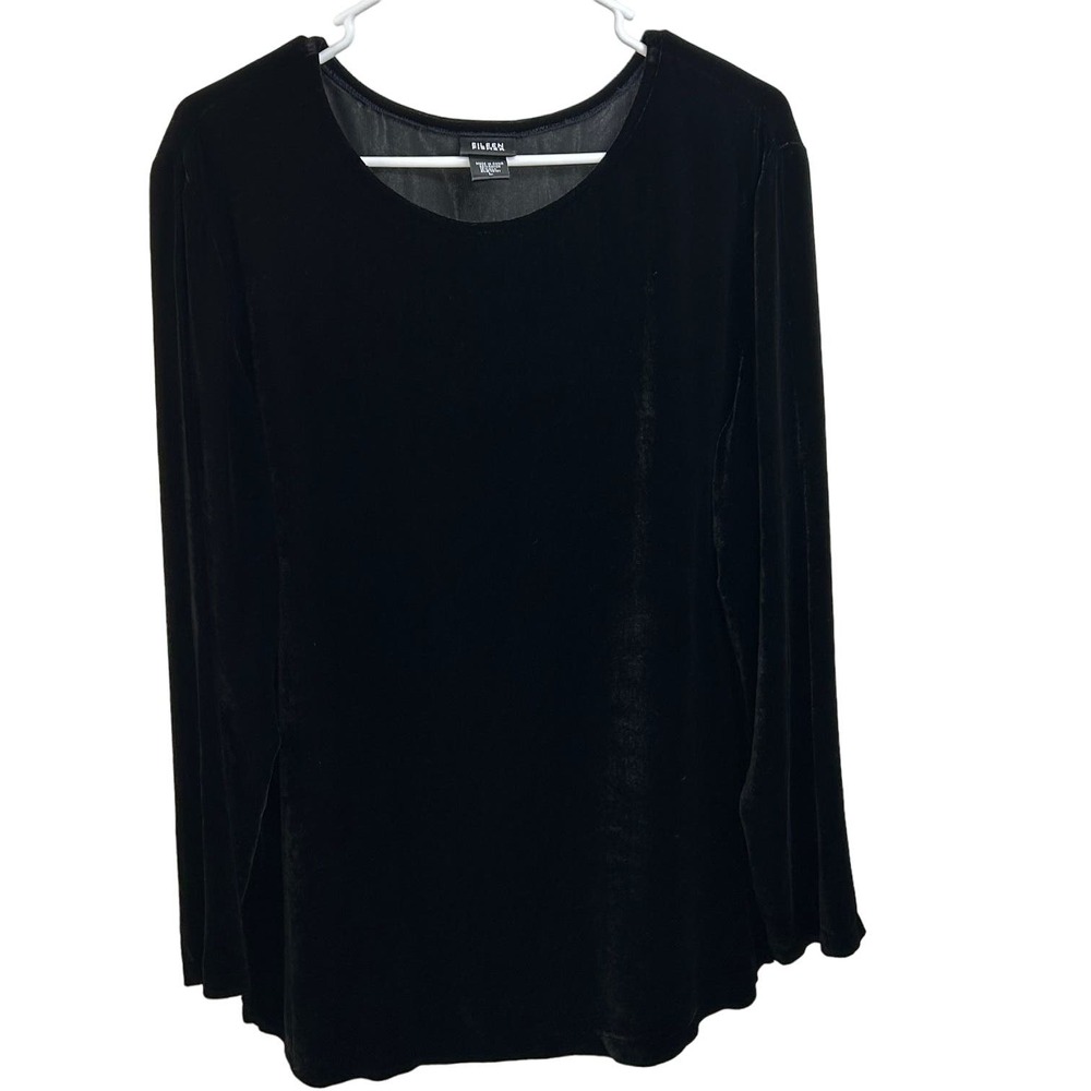 Eileen Fisher Black Velveteen Rayon Silk Pullover Top Women's‎ Size L